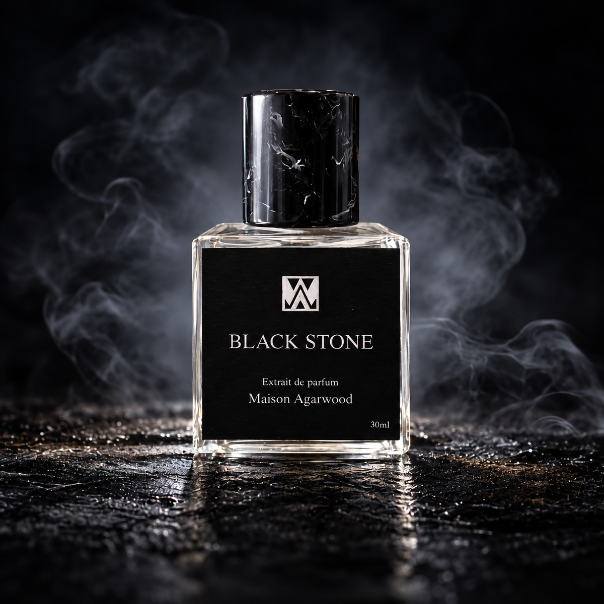 Black Stone V2 — Maison Agarwood — flakon med mineralsk baggrund