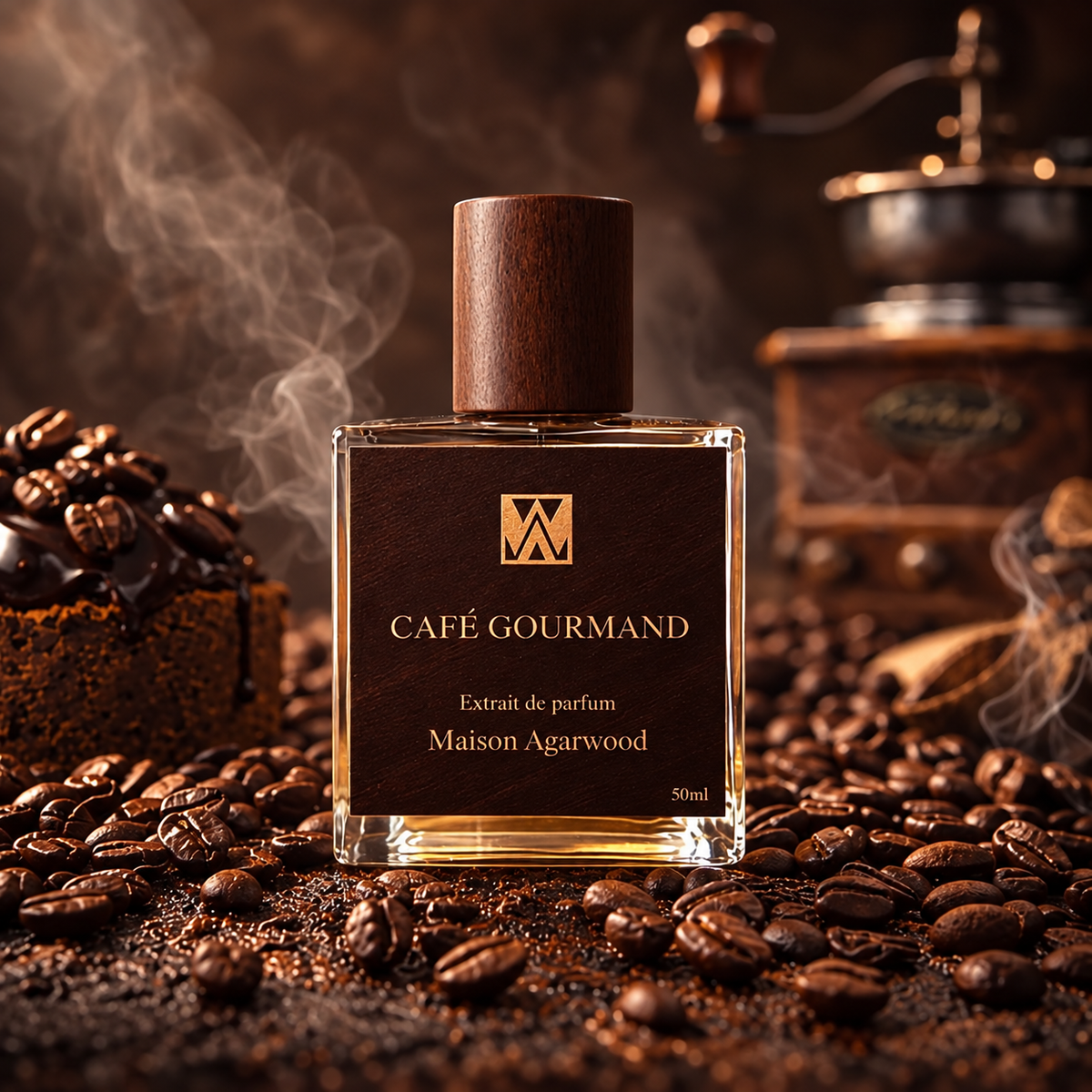 Café Gourmand de Maison Agarwood — flacon dans son décor olfactif