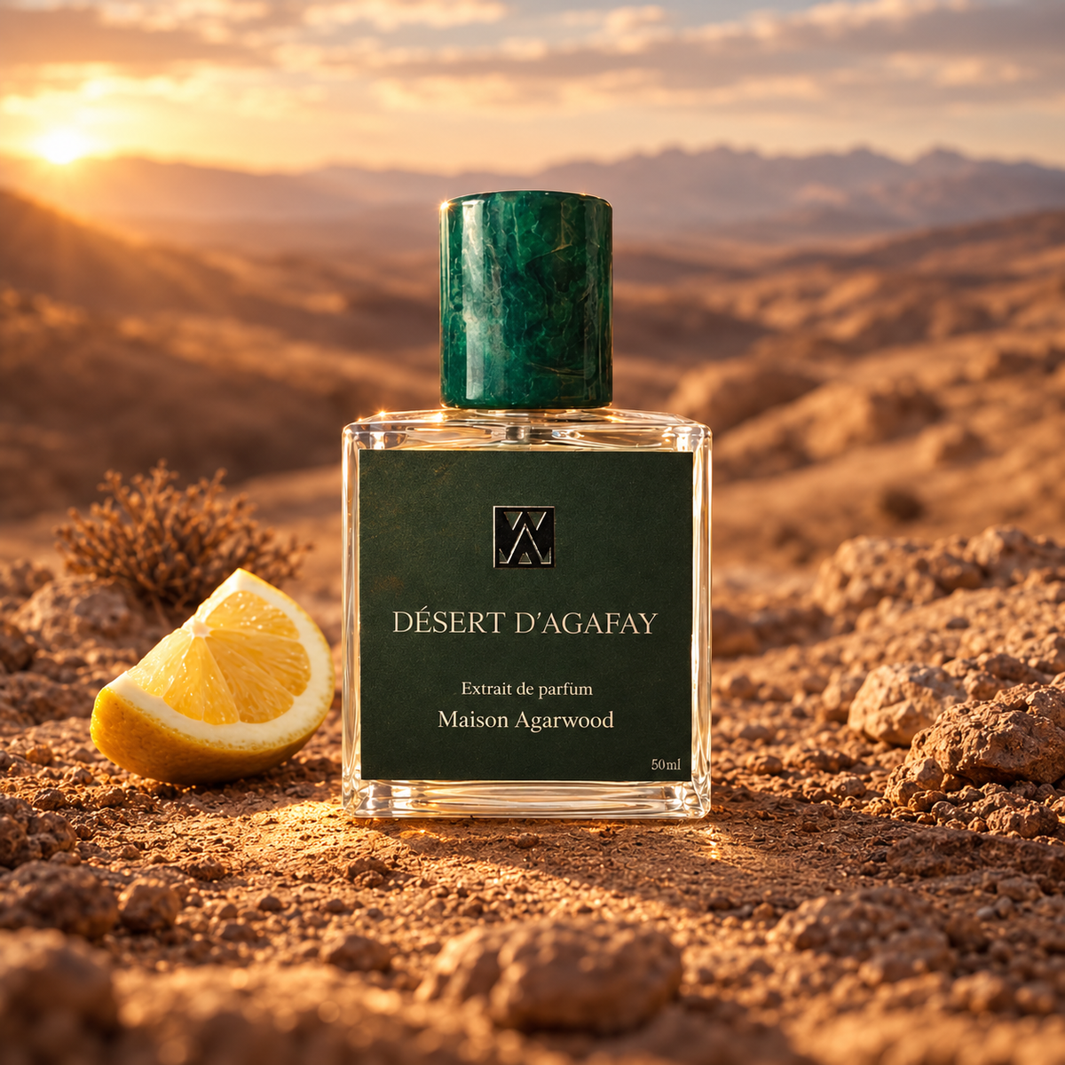 Désert d'Agafay de Maison Agarwood — flacon et décor du parfum