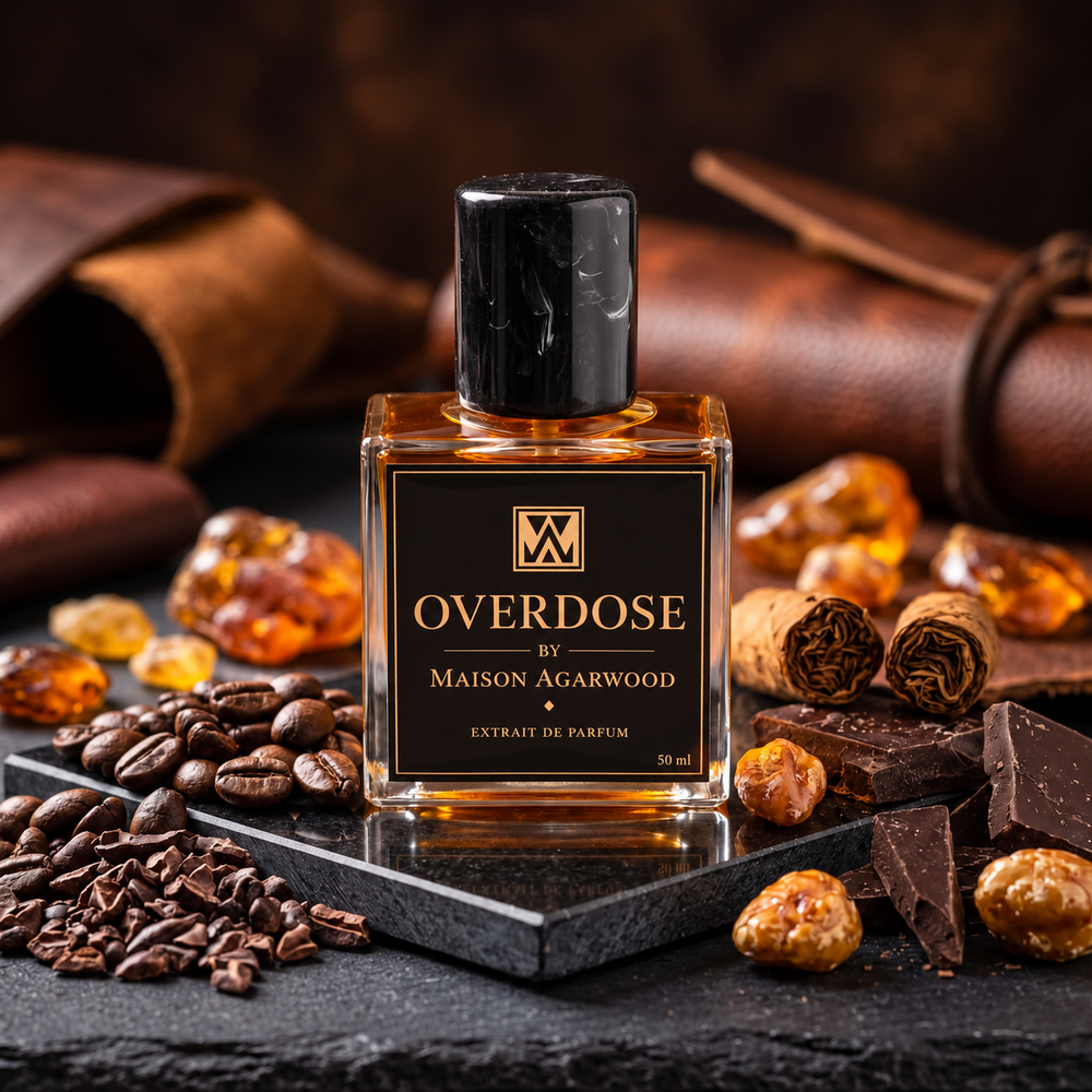 Overdose de Maison Agarwood — flacon et décor du parfum